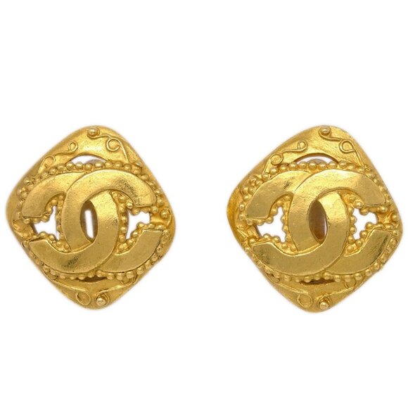 Chanel Rhombus Earrings Clip-On Gold - Picture 1 of 4